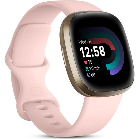 Fitbit Sense (1st Gen) Smartwatch | Soft Gold aluminum Body with Pink Band, one size (S & L bands included) | Open Box