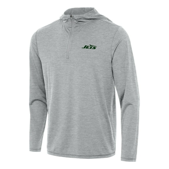 Men's Antigua Heather Gray New York Jets Tidy Quarter-Zip Pullover Hoodie