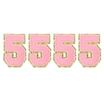 4 Packs Glitters Chenille Number Patches 8.4cm / 3.3" Embroidery Numbers Patches for T-Shirt, Hats, Bags (Pink, 5)