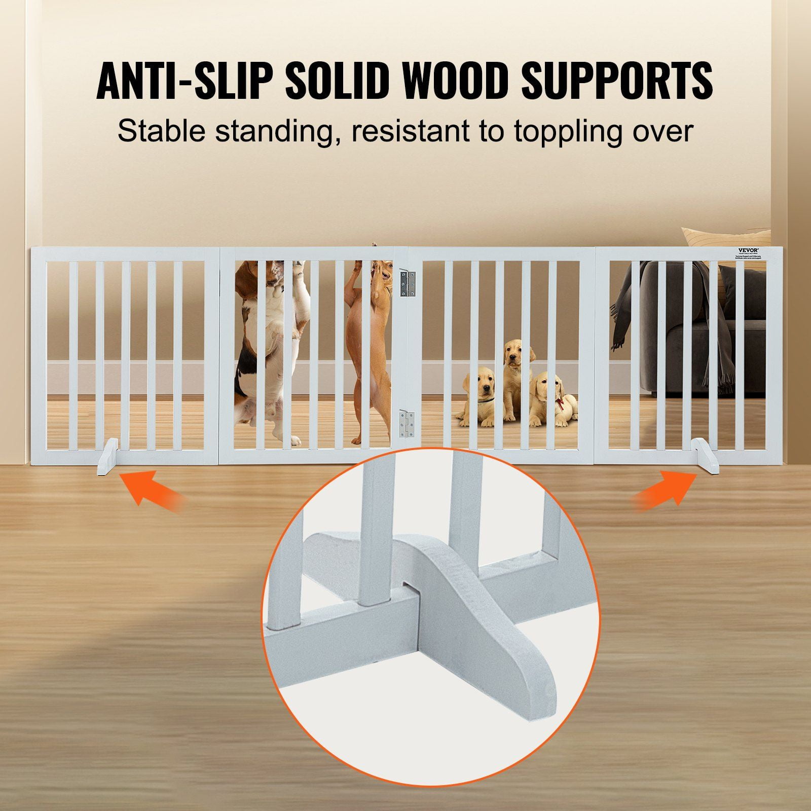 Freestanding Pet Barrier 4 Panel Folding Dog Gate Expandable to 80.3 Inches 24 Inch Height Quiet Foot Supported Indoor Dog Fence White