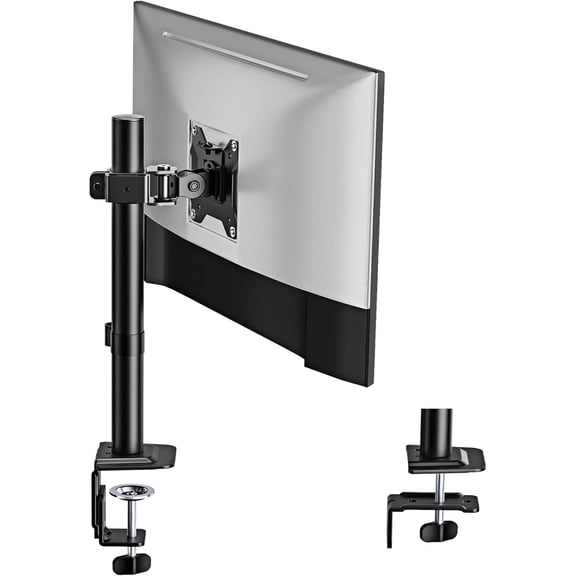 monTEK Single Monitor Stand for 17"–32" Screens, Adjustable Monitor Arm Desk Mount up to 22 lb, C-Clamp & Grommet Base, Height Adjustable 16.1" Pole, VESA 75/100mm, Black