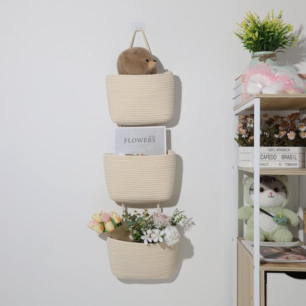 unbranded Organizador De Pared Beige Con Canastas Colgantes Tejidas Para Espacios Pequeños