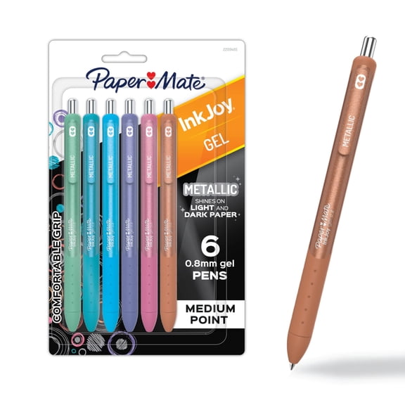 Paper Mate InkJoy Gel Metallic Pens, Medium Point (0.8mm), Assorted, 6 Count