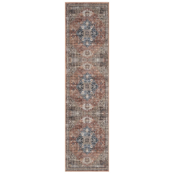 Everwash Callaghan Esther Bohemian Medallion Machine Washable Runner Area Rug, Rust/Navy Blue, 1'11"x7'2"