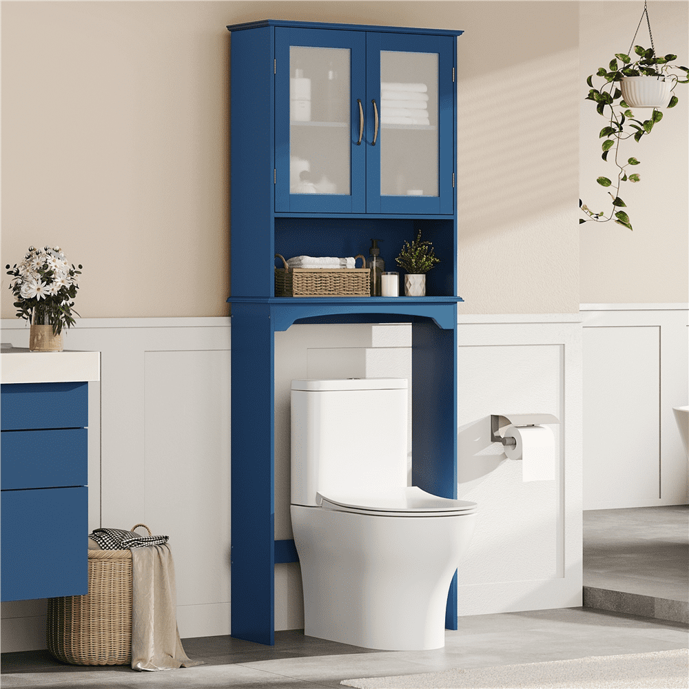 Renwick Free-Standing Toilet Storage Cabinet Bathroom Storage Rack with Open Shelf, Navy Blue