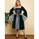 thumbnail image 2 of Talla grande Terciopelo de navidad Copo de nieve Floral Encaje-up vestido de manga de campana Rosegal  vestidos vintage tallas grandes, 2 of 5