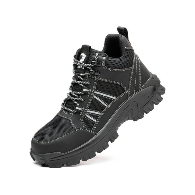 Woobling Unisex Safety Shoe Lace Up Work Shoes High Top Protection Boot Anti-collision Booties Men Slip Resistant Steel Toe Boots Black 7.5