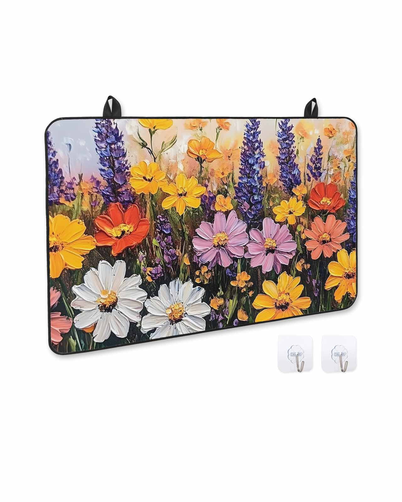 nqOlkjepod Large Induction Cooktop Protector Mat 36"x21", Colorful Flowers Stove Top Covers for Electric Stove, Modern Botanical Floral Oil Painting Stove Burner Cover Mats, Glass Top Stove Cover