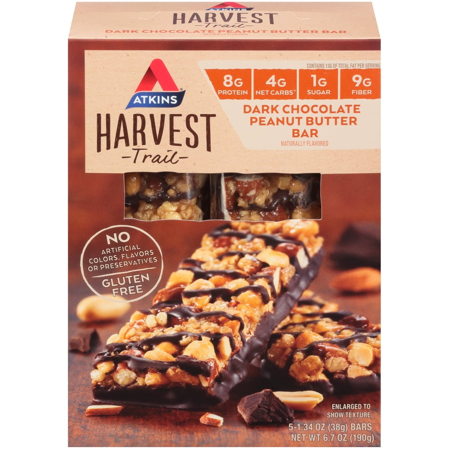 Atkins Dark Chocolate Peanut Butter Bars, 1.3oz, 5pack (Harvest Trail