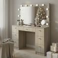 thumbnail image 2 of Ember Interiors Ibbie Modern Greige Makeup Vanity with Glass Top and Lighted Mirror, 2 of 10