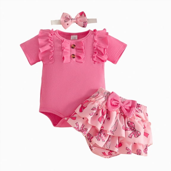 CAUYDY Preemie Girls Going Home Outfit Newborn Girl Short Sleeve Bodysuit Set Baby Fall Winter Clothes Infant Romper 3M 6M 9M 12M 18M 24M Sizes 3-6 Months,Hot Pink