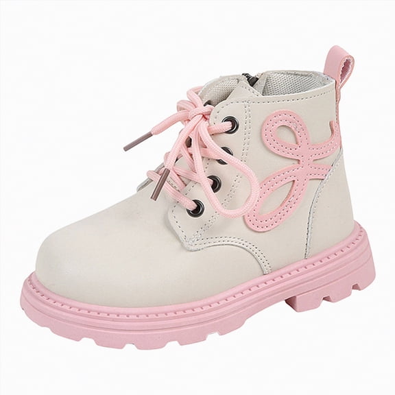 HCNTES Kids Ankle Boots Boys Girls Stylish Shoes Solid Color Lace Up Side Zipper Combat Boots(6.5,White-k3)