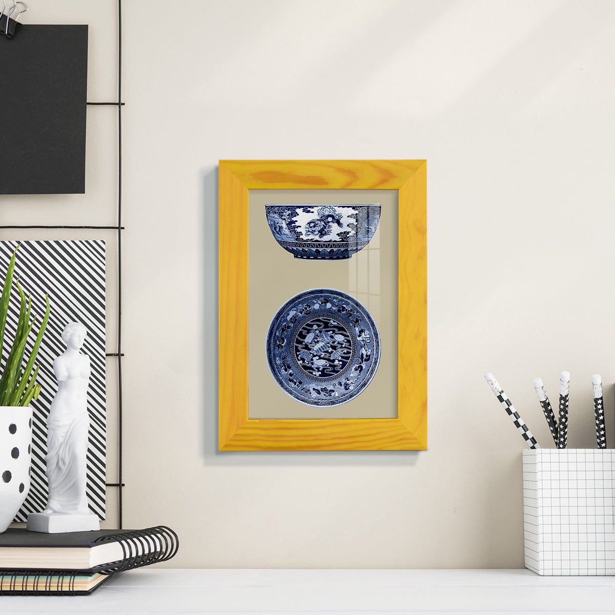 Porcelain in Blue and White I -Framed Print w/glass-Sunflower Yellow