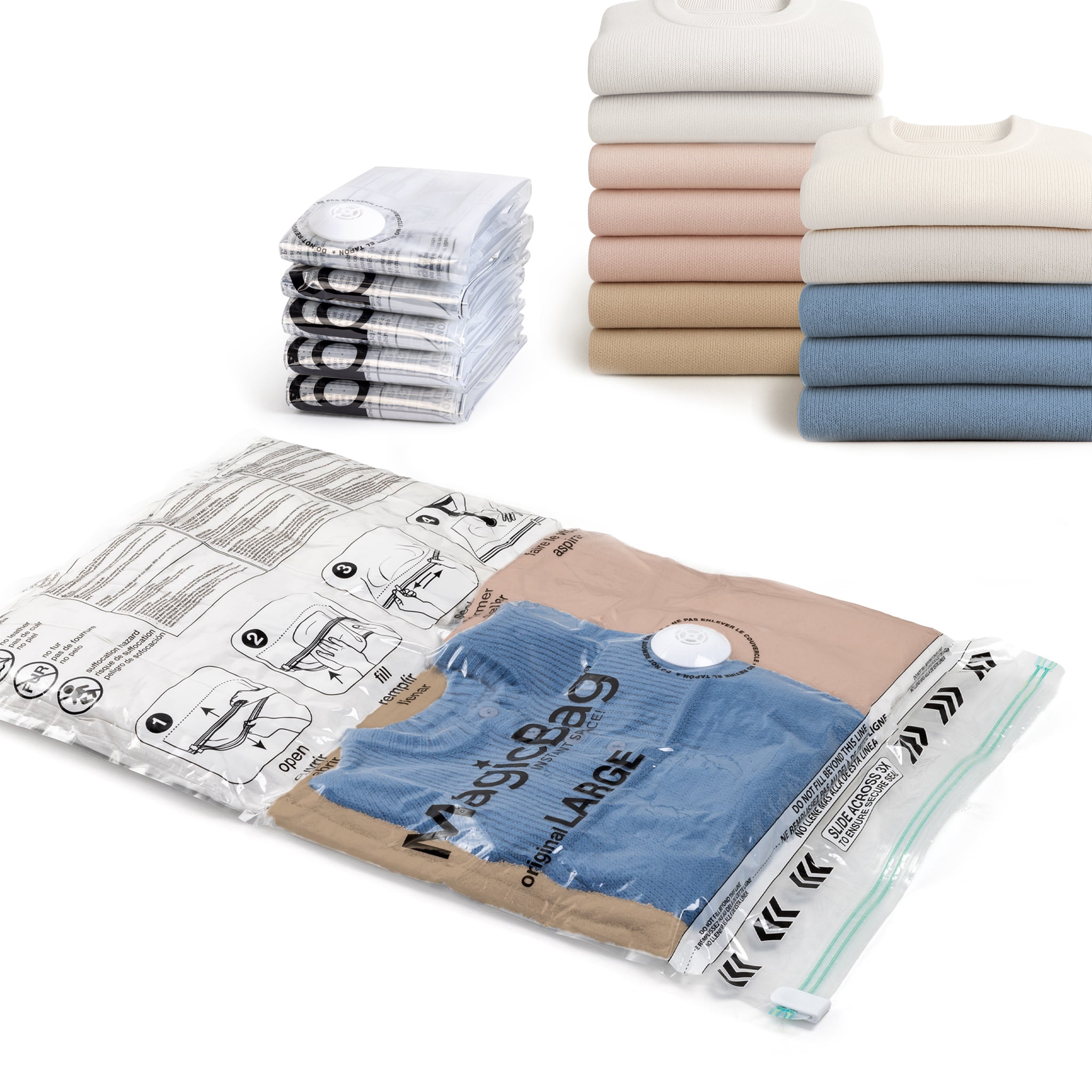 MagicBag Large Vacuum Storage Bags, 6 Pack Flat Compression Bags for Clothing, Space Saving & Airtight