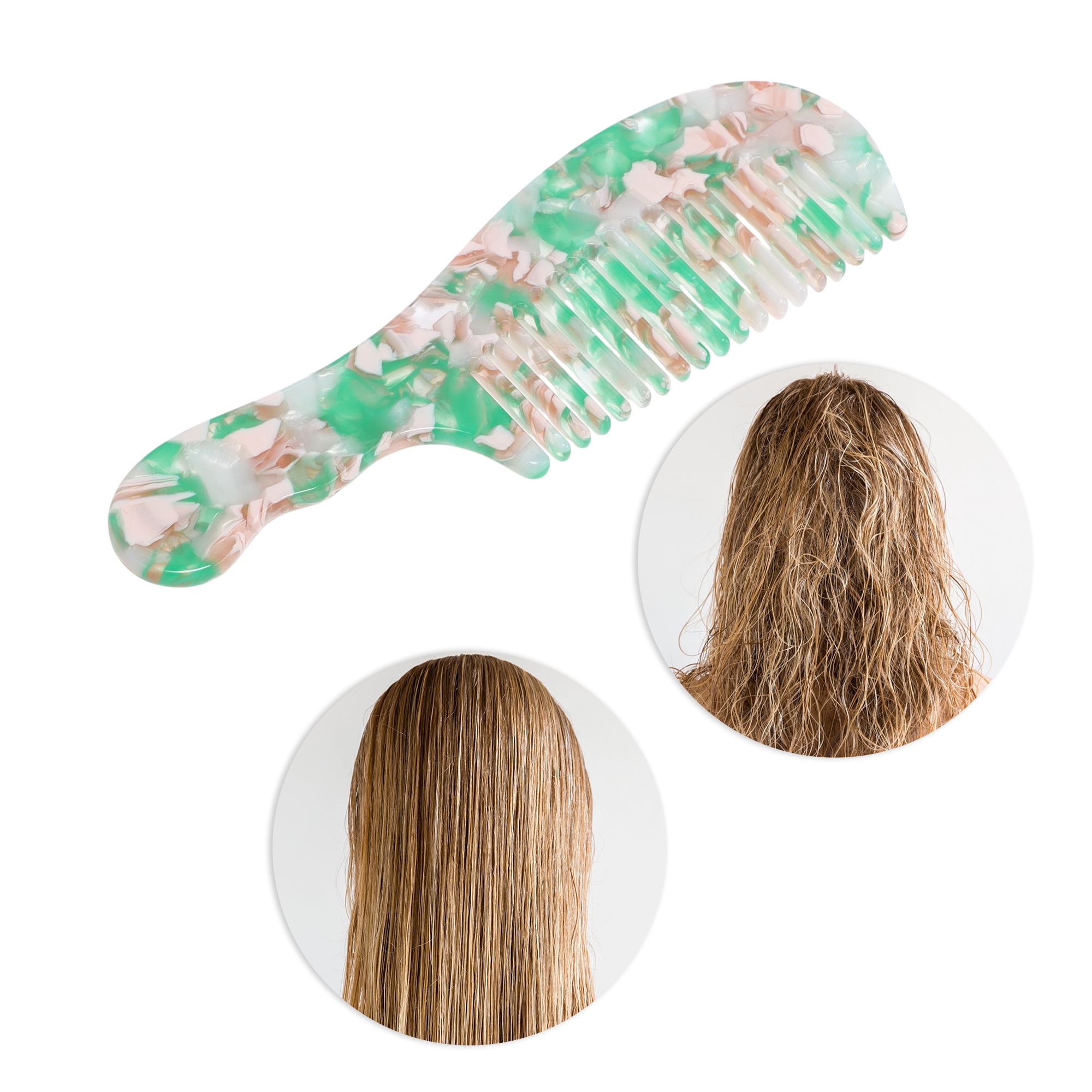 Unique Bargains 1 Pc Durable Marble Texture Large Tooth Comb for All Hair Types Green