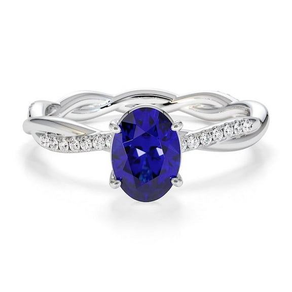 925 Sterling Silver Oval 1.00 Ctw Tanzanite Gemstone Solitaire with Twisted Band Women Engagement Ring – Designer Wedding Anniversary Rings