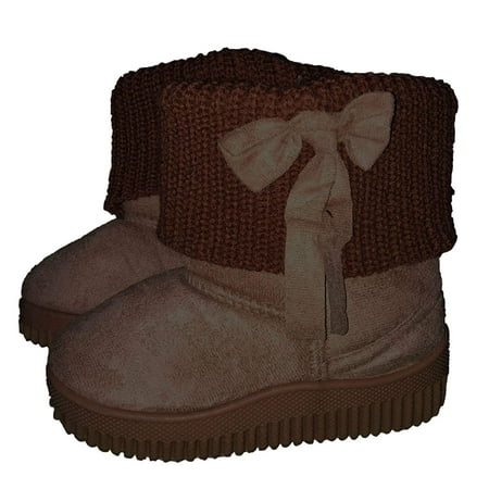 Knit Sweater Cuff with Bow Fashion Boots for Toddler Girls (US Toddler 3M, Brown)