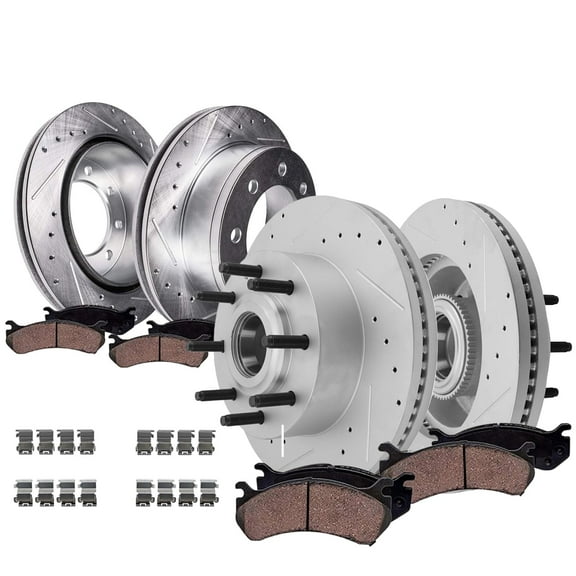 Detroit Axle - RWD Brake Kit for 2013-2022 Ford F-350 F-250 Super Duty Drilled and Slotted Disc Brake Rotors Ceramic Brakes Pads Replacement : 14.29" inch Front and Rear Rotors