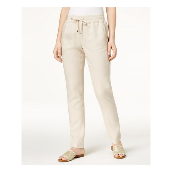 TOMMY HILFIGER $70 Womens New 1662 Beige Linen Drawstring Casual Pants 10 B B