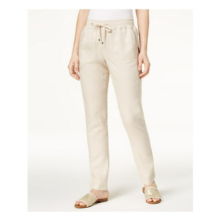 TOMMY HILFIGER $70 Womens New 1566 White Linen Drawstring Pants 12 B+B
