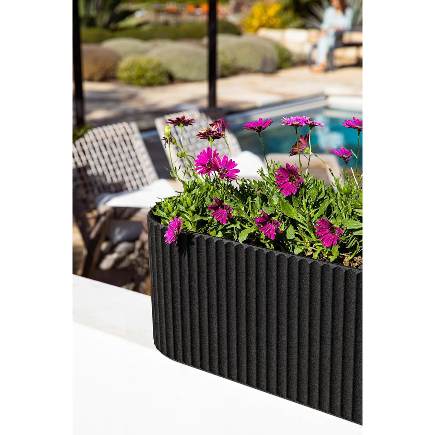 Window Box Planter - Long Planter Box for Windowsill/Balcony | Durable Plastic-Stone Composite Material | Modern Décor for Flowers/Herbs