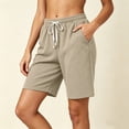 thumbnail image 7 of Women's Knit Elastic Waist Shorts with Pockets, Drawstring Casual Summer Bottoms, Soft Stretchy Fabric, Loose Fit, Lounge Athletic Gym Hiking Travel, Womens | VerBelle,Khaki L, 7 of 7