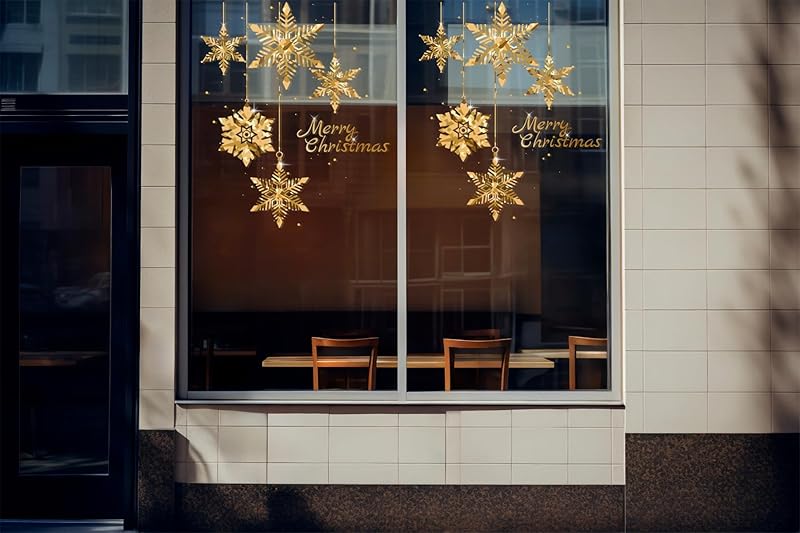 Golden Christmas Tree Window Clings Stickers for Glass, Large DIY Static Wall Window Door Mural Showcase Decal Sticker