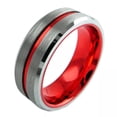 thumbnail image 2 of Wedding Band Ring for Men Tungsten Men's Red Line Brushed Silver, 2 of 4