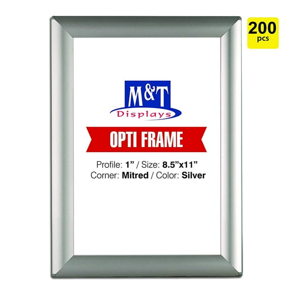 M&T Displays 8.5x11 Snap Frame for Wall Mount, Snap Open Frame, 1 inch Profile - Silver / 200pcs / $5.75 Each