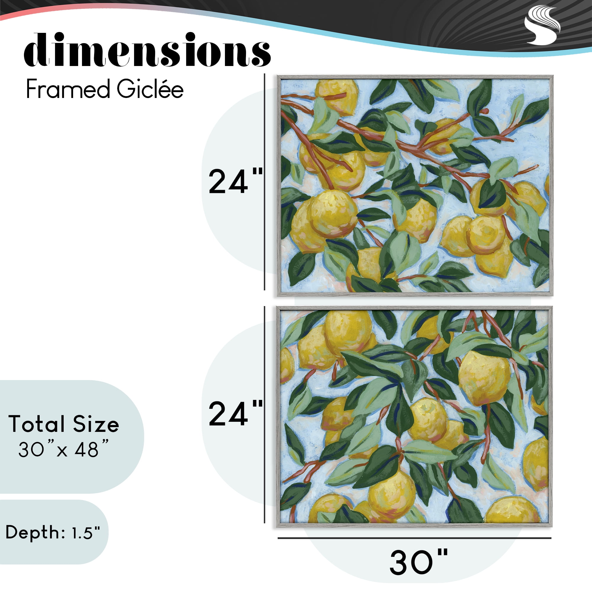 Stupell Industries Sunshine Lemon Tree 2 Piece Gray Framed Giclee Art Set, design by June Erica Vess