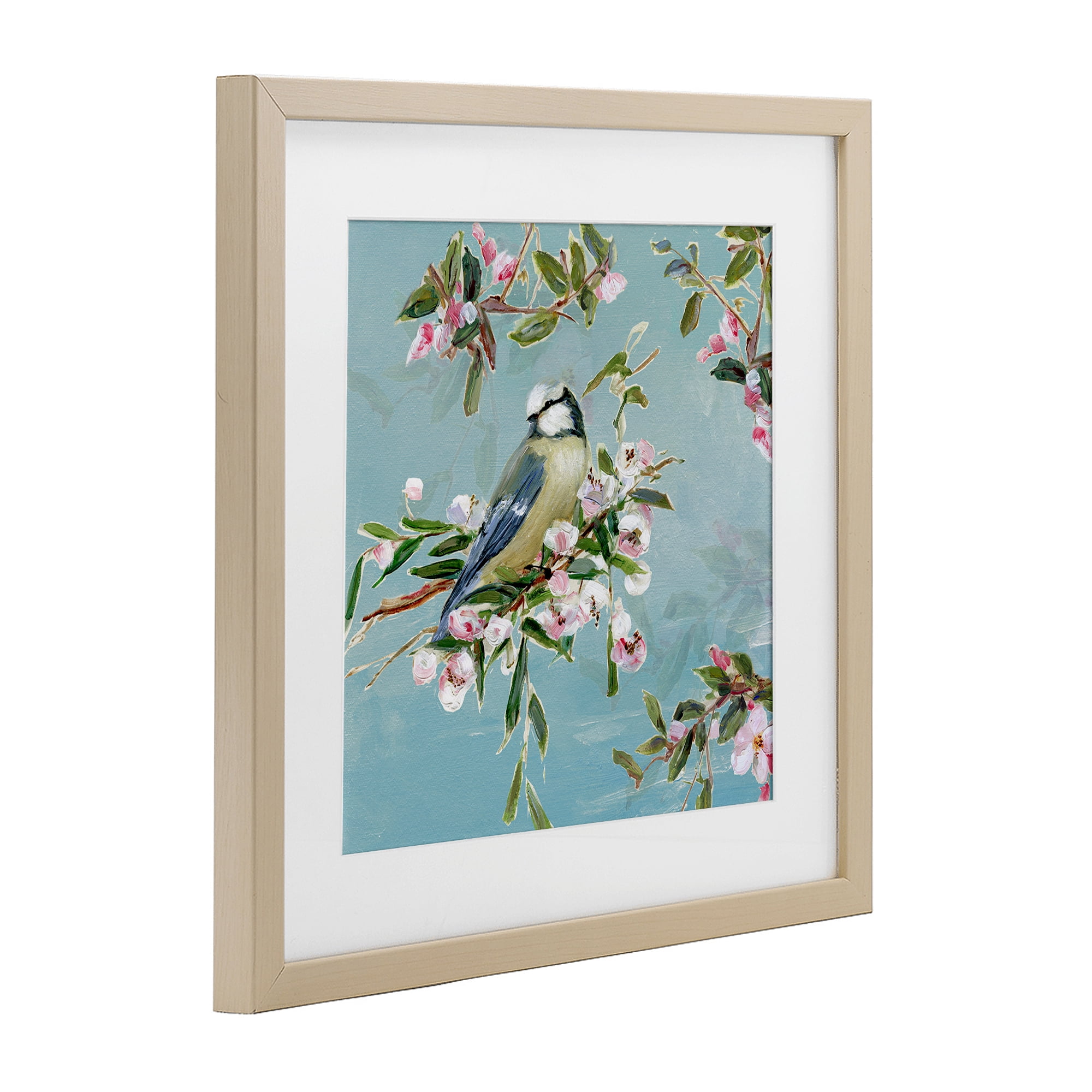 Stupell Industries Songbird Perched on Blooms Birch Framed Print Under Glass, design by Sally Swatland