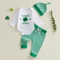 thumbnail image 2 of Leey-World St Patricks Day Baby Boy Outfit First St Patricks Day Romper and Shamrock Pants Set with Hat 3Pcs Spring Clothes|White,6-12 Months, 2 of 9