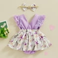 thumbnail image 3 of Bagilaanoe Newborn Easter Outfits Baby Girl Rompers Dress Floral Print Fly Sleeve Bodysuits + Headband 3M 6M 12M 18M Infant Patchwork A-line Dresses, 3 of 8