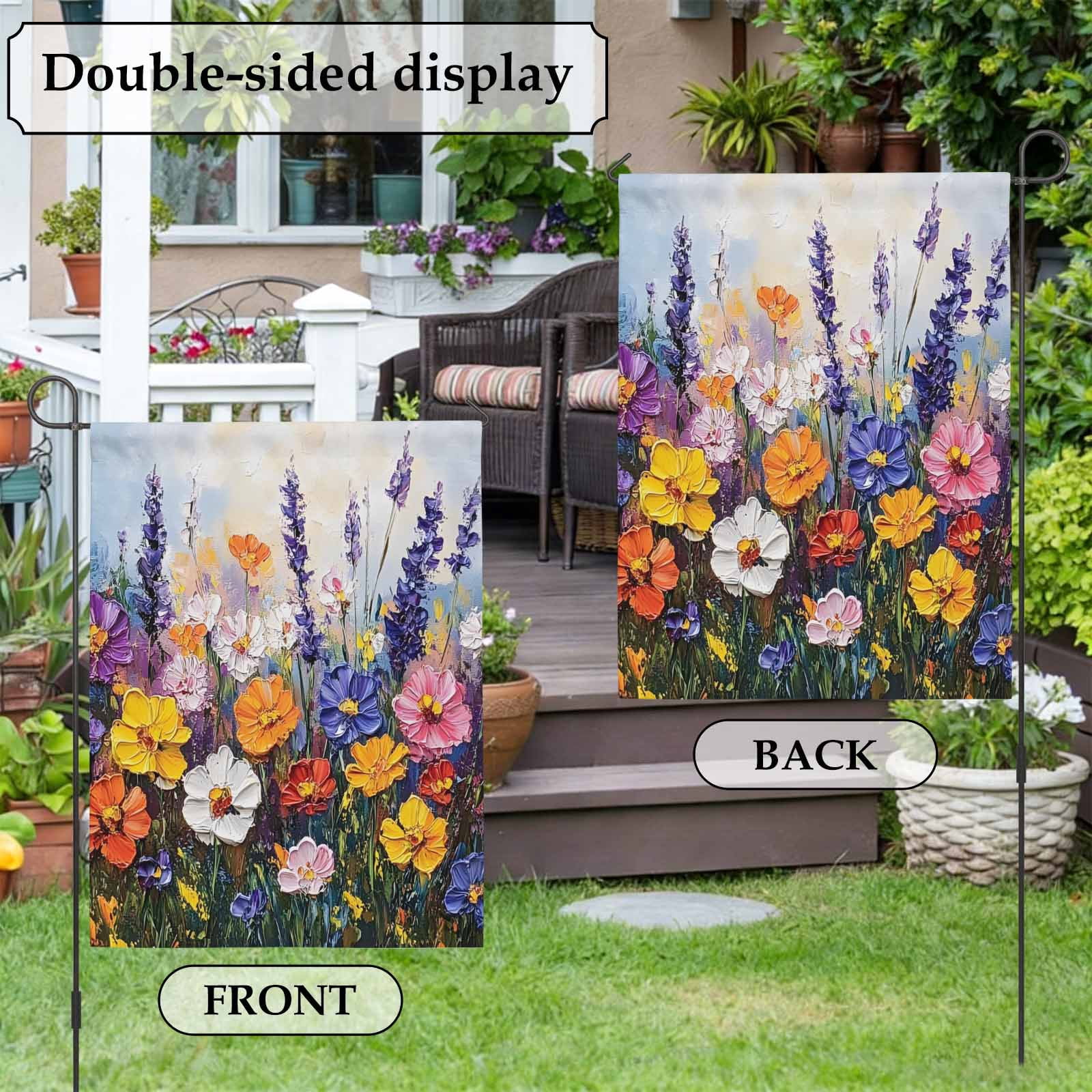 Spring Florals House Flag 28 x 40 Inches, Vintage Lavender Oil Painting Floral Weather Proof Outdoor Patio Flags Double Sided Small House Decoration for Yard Lawn Outside Home