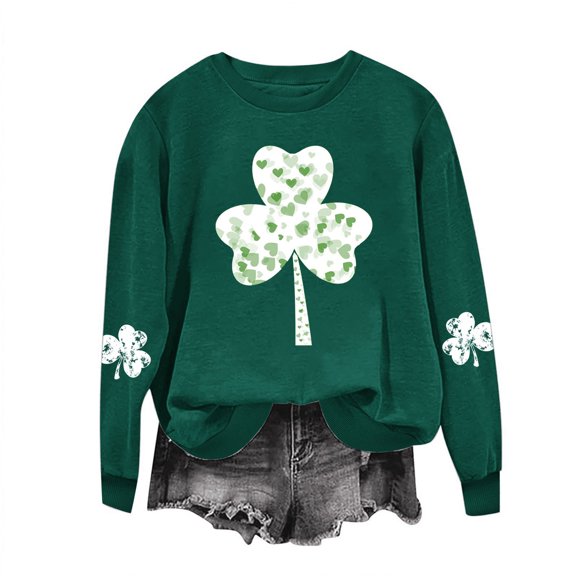 Herrnalise Women's St. Patrick's Day Clover Printed Tops Irish Shamrock Sweatshirt Long Sleeve Slouchy Pullover Tops Gear up for greatness for less