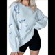 thumbnail image 2 of Suéter de Mujer de Gran Tamaño con Pajarita, Cómodo, de Punto Acanalado Grueso, Cuello Redondo, Larga Azul S, 2 of 10