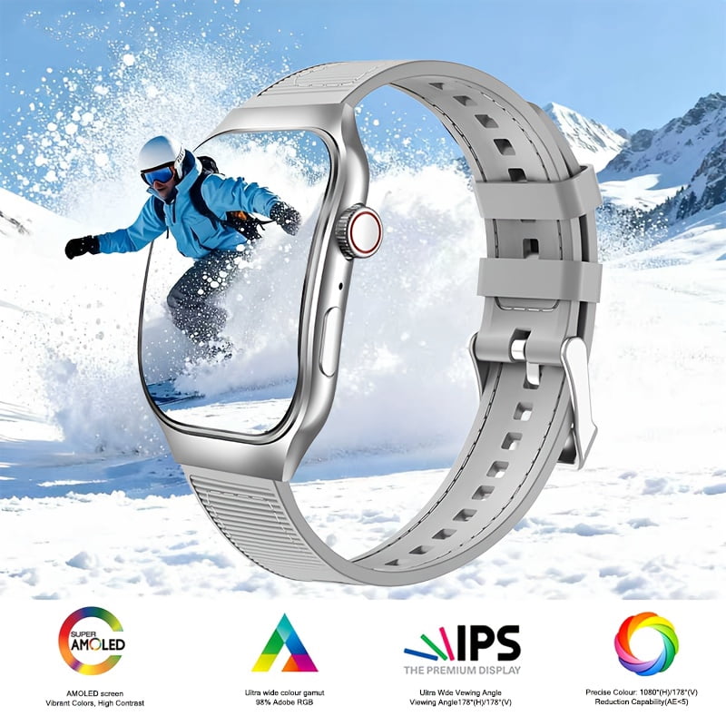 HD Smartwatch with Sports Modes, Music/Calls, Alloy Case, Silicone Strap, Rechargeable Battery, Compatible with iPhone & Android