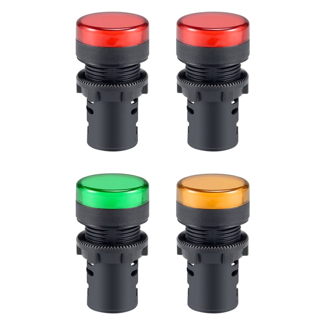 Unique Bargains 4Pcs AC/DC 12V Indicator Lights Red+Green+Yellow LED Flush Panel Mount 7/8' 22mm