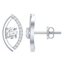 Rosec Jewels Lab Created Diamond Leaf Earrings - Minimalist Stud Earrings for Women (EF-VS Grade) - Valentines Day Gift, 10K White Gold