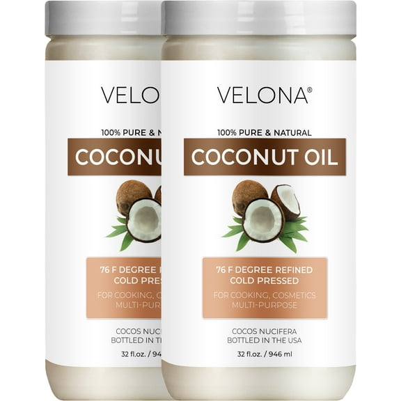 Coconut Oil 76 Degree by Velona - 64 Fl Oz | 100% Pure and Natural Carrier Oil | in jar | Refined, Cold pressed | Skin, Face, Body, Hair Care | Use Today - Enjoy Results