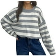 thumbnail image 2 of Aueoeo Womens Cropped Striped Pullover Sweater Crew Neck Long Sleeve Knitted Color Block Casual Sweaters, 2 of 4