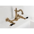 thumbnail image 2 of Kingston Brass KS2443PKL Duchess Double-Handle Wall-Mount Bridge Kitchen Faucet, Antique Brass, 2 of 7