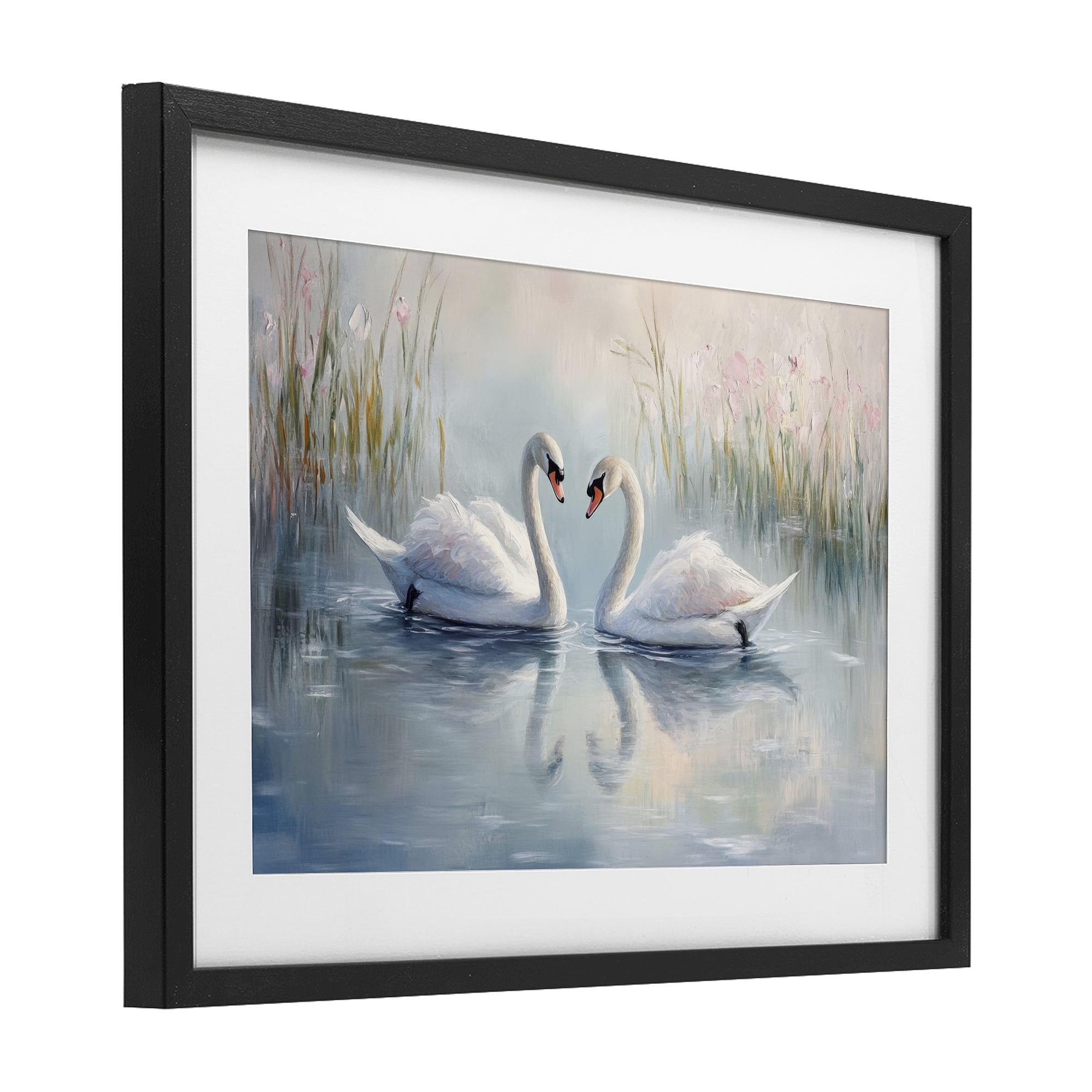 Stupell Industries Simple Swan Reflections Black Framed Print Under Glass, design by Petal Prints Design