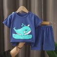 thumbnail image 2 of KPOPLK Kids 2Pcs Summer Clothing Set Toddler Boys Short Sleeve Cute Graphic Tee T-Shirt and Comfy Shorts Outfits for 1-4 Years Size 12-18 Months,Blue, 2 of 4