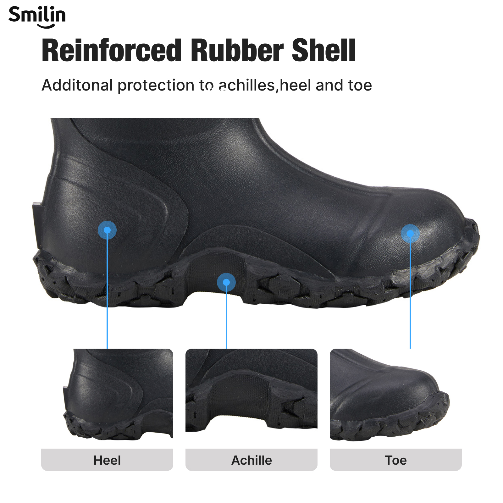 SMILIN Waterproof Rain Boots for Men, Mid Height Rubber Mud Boots for Outdoor Garden, Black, Size 9