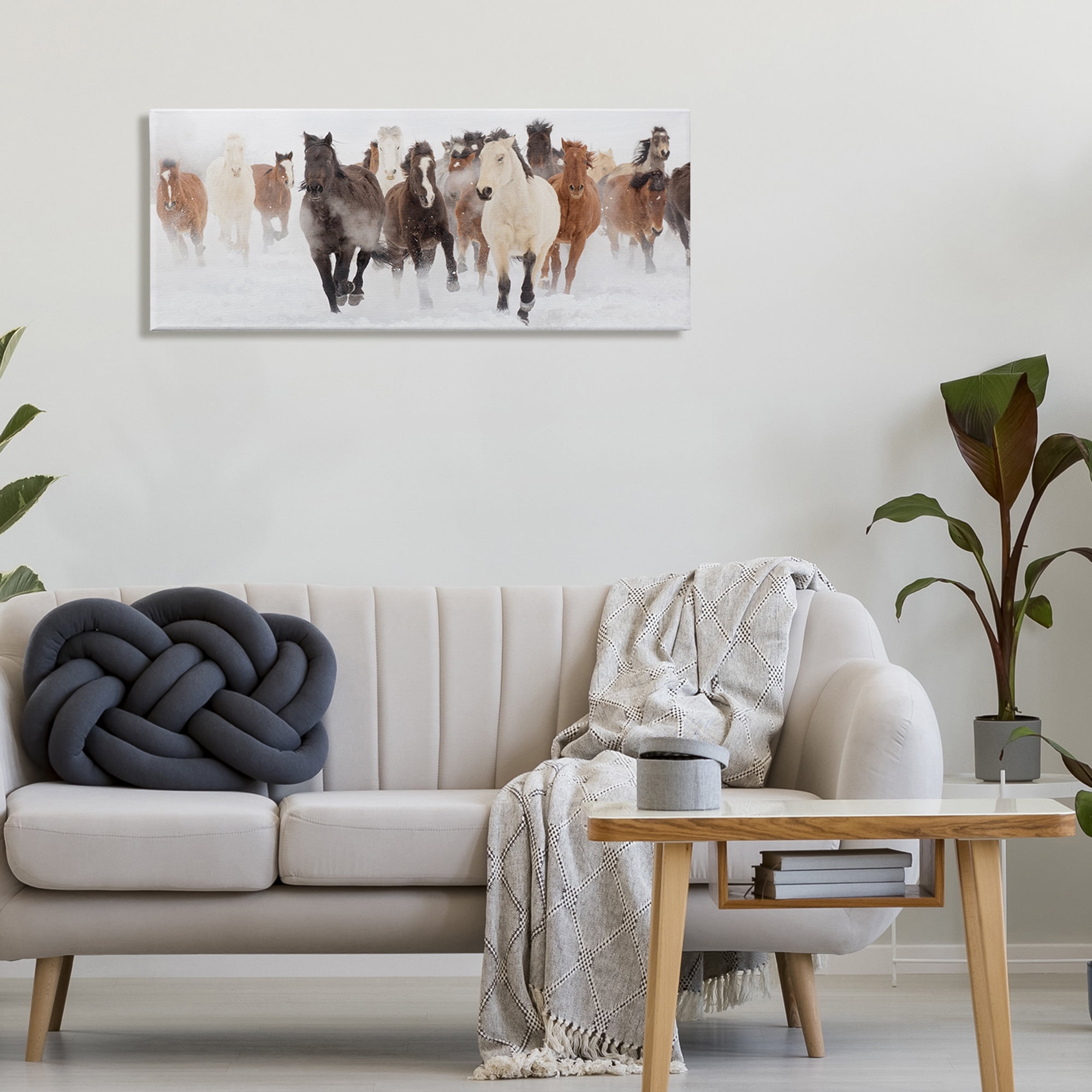 Stupell Industries Wild Horses Herd Foggy Winter Day Running Snow Painting , 40 x 17, Design by Danita Delimont