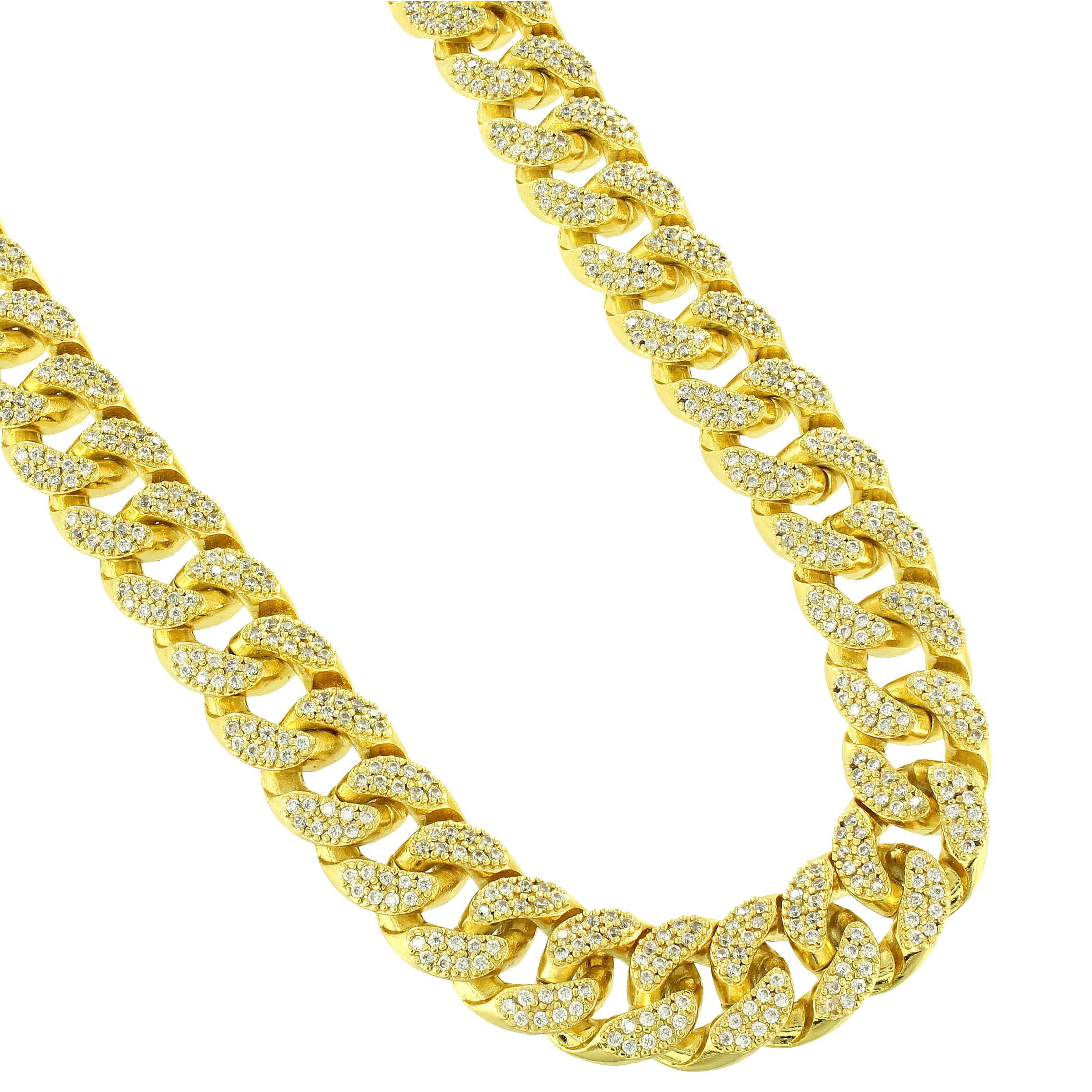 Men's Miami Cuban Link Chain Real 14k Gold Over Stainless Steel Icy Necklace 