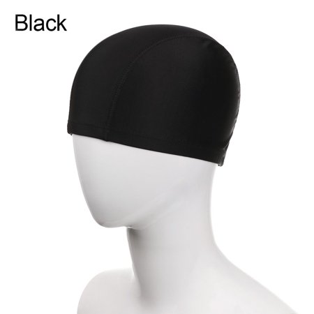 Men&Women Long Hair Protect Solid Color Free Size Five-line Design Dome Swimming Cap Elastic Nylon Turban Pool Bathing Hats BLACK