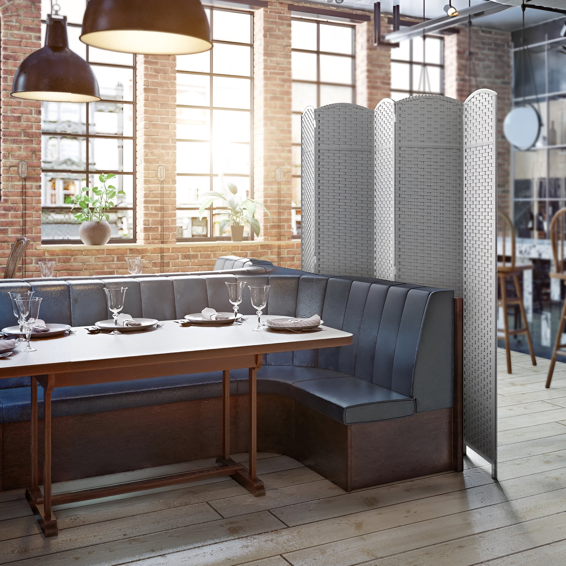 Sorbus 5-Panel Wide Folding Room Divider Privacy Screen, Hand-Woven White Mesh