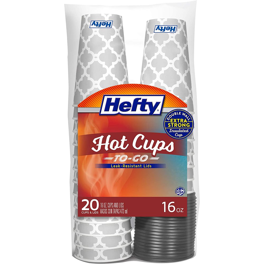 Hefty Disposable Coffee Cups with Lids 16 Ounce, 20 Count Walmart